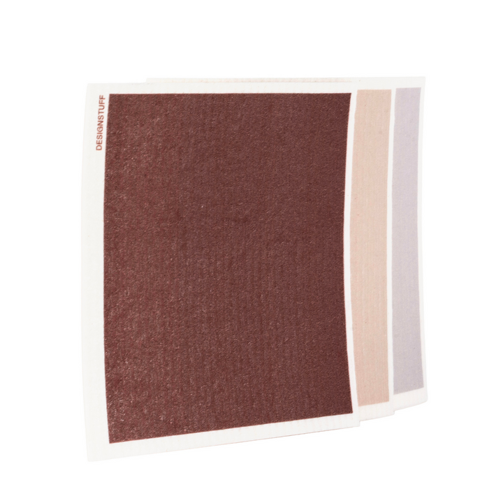 DESIGNSTUFF ETTA Compostable Dishcloth, Burgundy/Sand/Light Grey (Set of 3)
