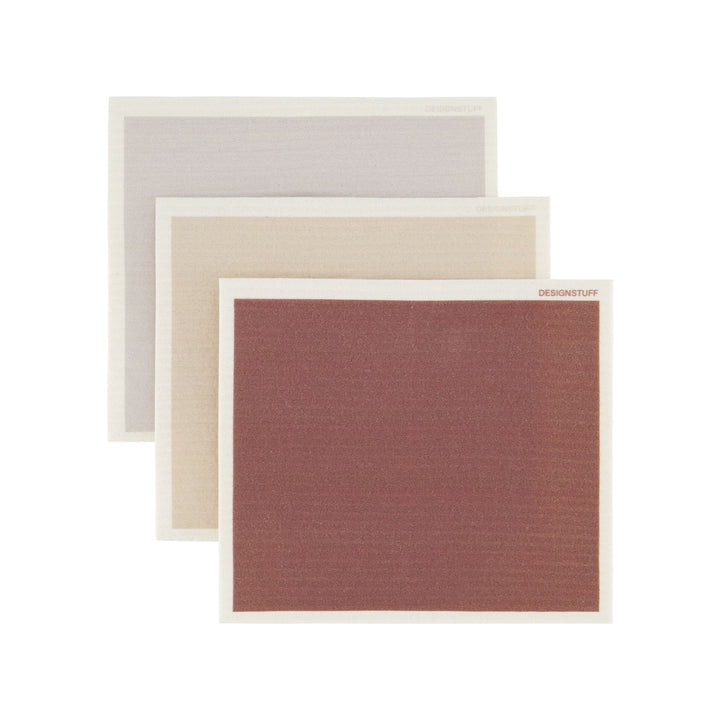 DESIGNSTUFF ETTA Compostable Dishcloth, Burgundy/Sand/Light Grey (Set of 3)