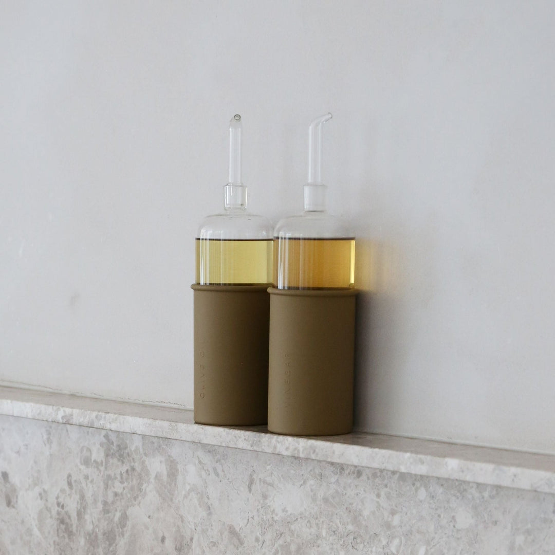 DESIGNSTUFF RUND Oil &amp; Vinegar Bottle Gift Set, 700 ml, Fern