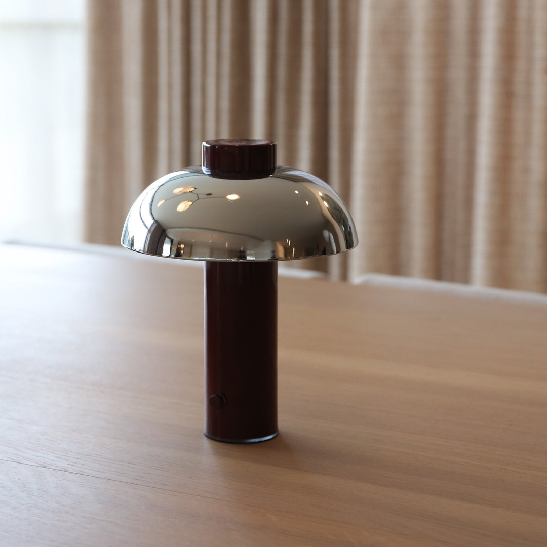 DESIGNSTUFF LUME Elio Pillar Portable Lamp, Burgundy/Chrome