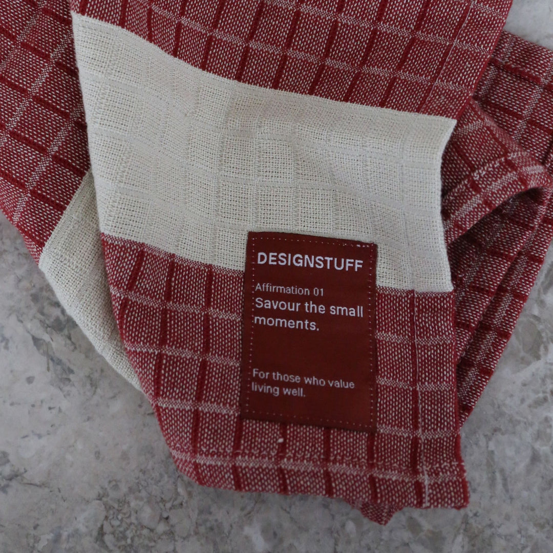 DESIGNSTUFF ETTA Mull Geschirrtuch Block, Burgundy/Sand