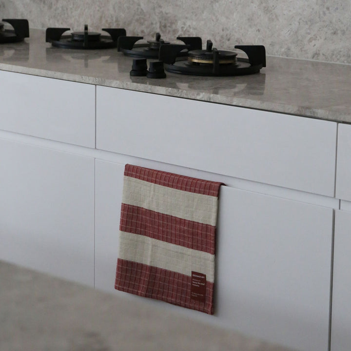DESIGNSTUFF ETTA Mull Geschirrtuch Block, Burgundy/Sand