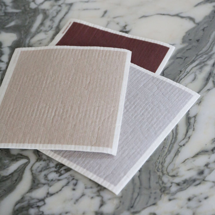 DESIGNSTUFF ETTA Compostable Dishcloth, Burgundy/Sand/Light Grey (Set of 3)